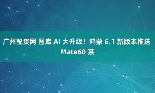 广州配资网 图库 AI 大升级！鸿蒙 6.1 新版本推送 Mate60 系
